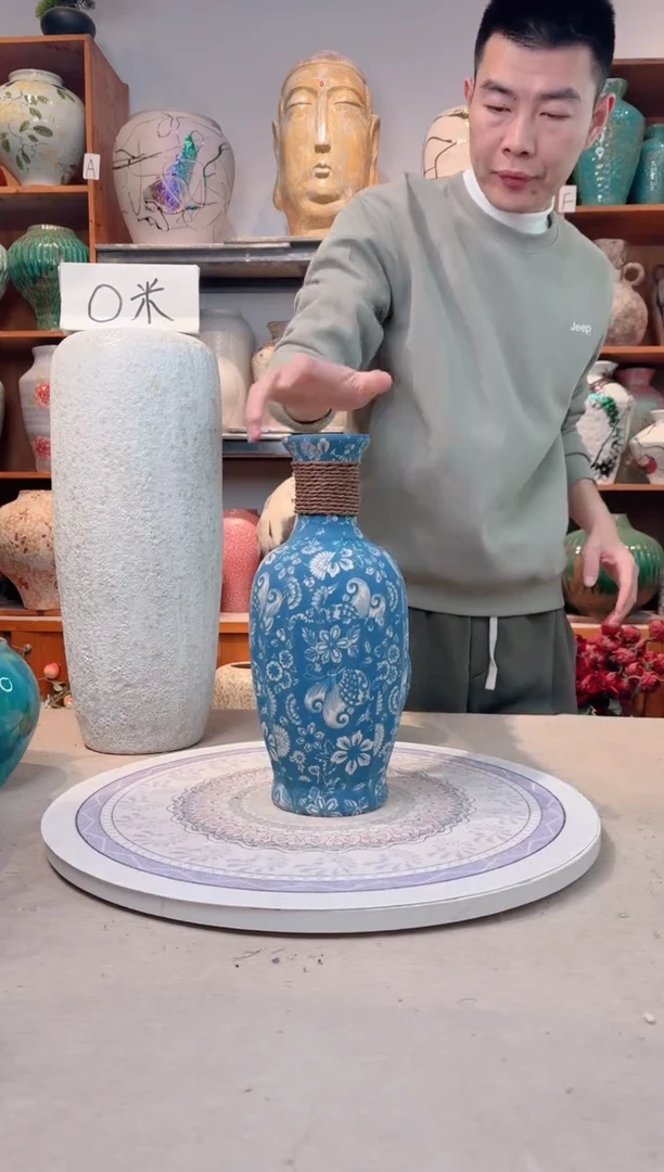 瓶陶瓷花瓶 无花  福利 不能装水 青花麻绳 中号