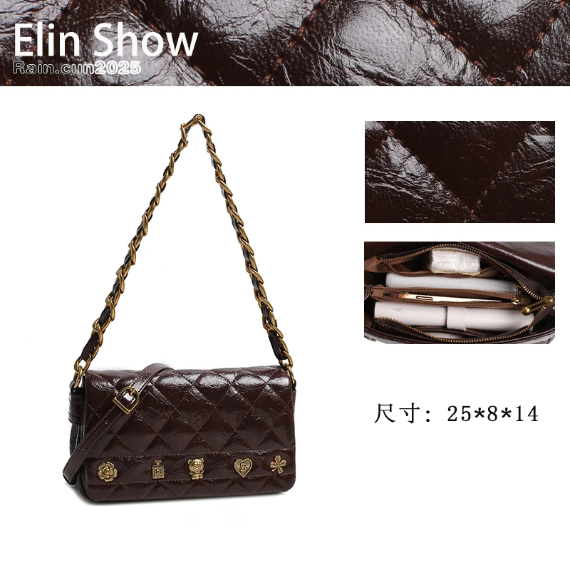 【ElinShow】2025年秋冬新款女包时尚设计单肩包QYX-98107-巧克力