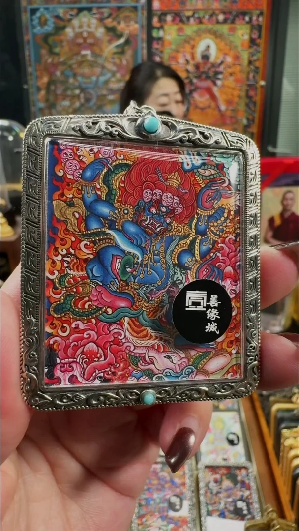 吊坠 壹善缘城手绘唐卡黑六臂