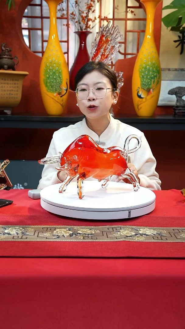 手工艺品琉璃红牛琉璃摆件