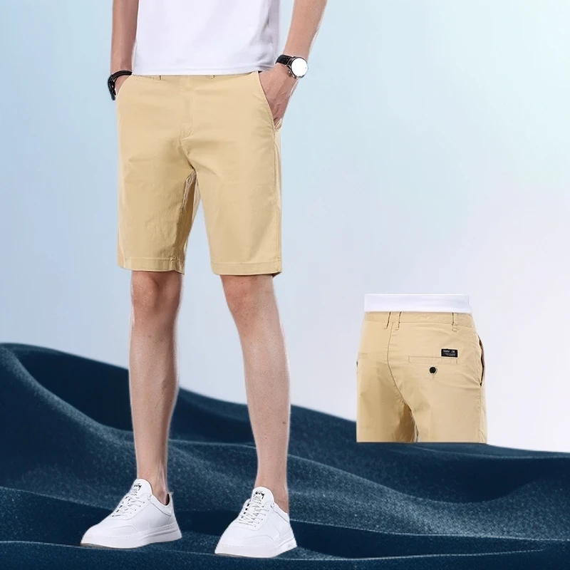 巴赛娜缇卡其色纯棉短裤男弹力休闲5分裤男新款夏季薄款五分裤男