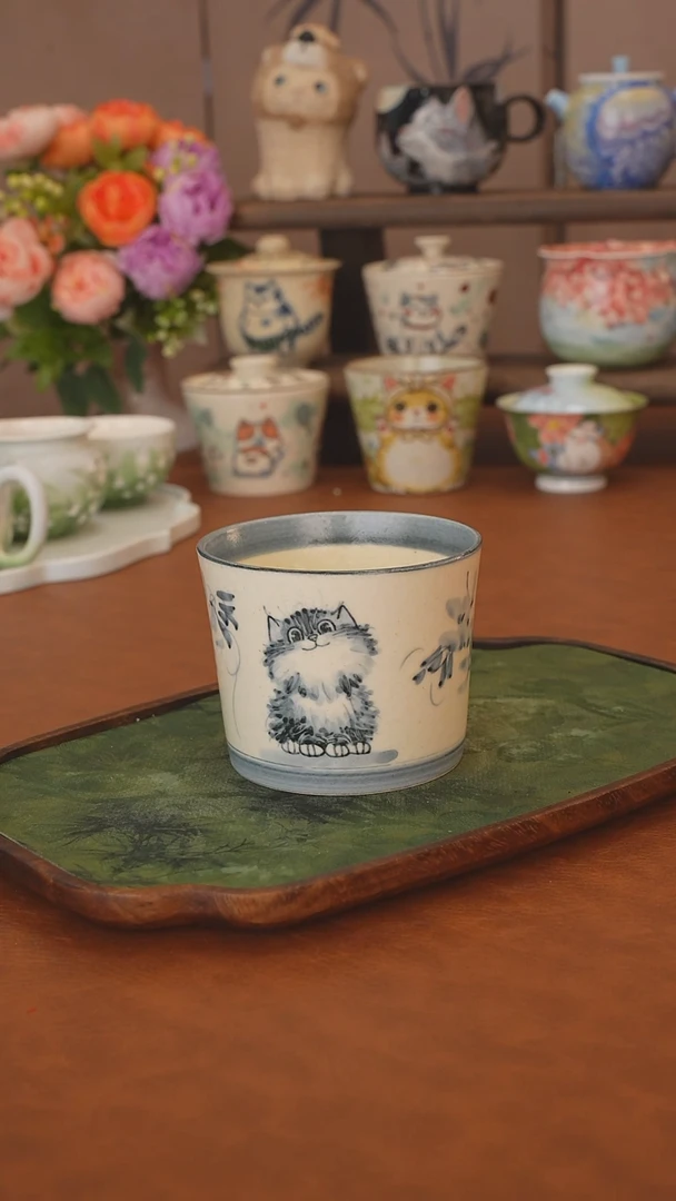 小雾垂露  猫猫猪口杯