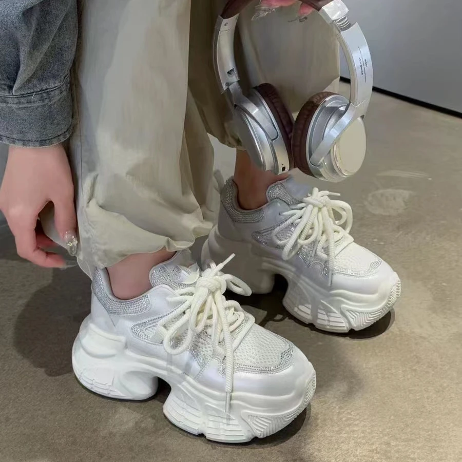 英伦风炫酷时尚闪钻工字底增高老爹鞋10