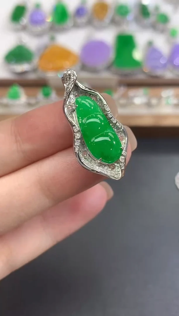 吊坠(不含链)18K金镶嵌翡翠35-吊坠