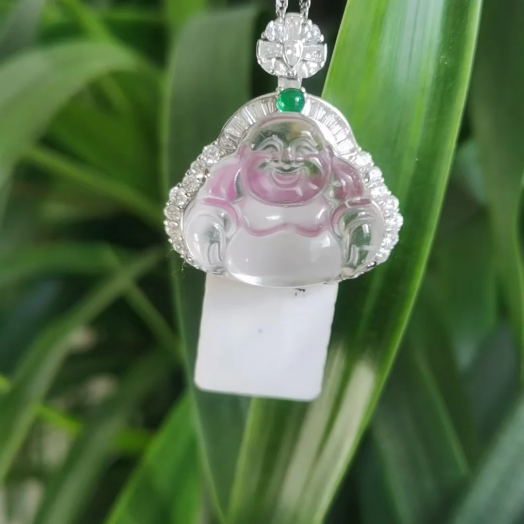 【荣倩专属】s925银镶嵌石英质玉佛公吊坠 冰透精美