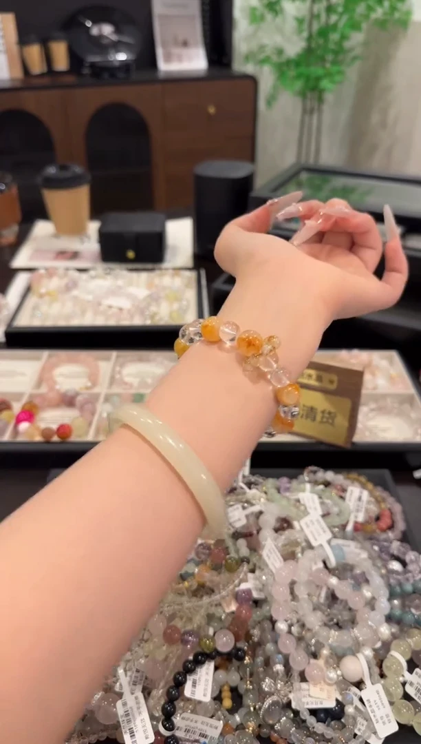 水晶手链合金黄胶花x1862