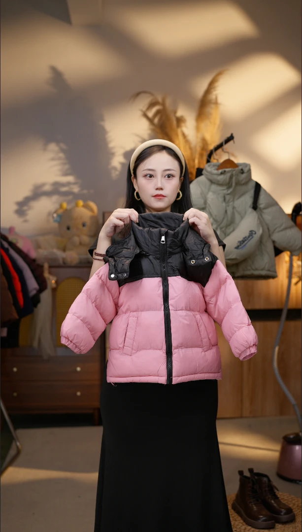 女童中长款加厚拼色休闲立领棉衣