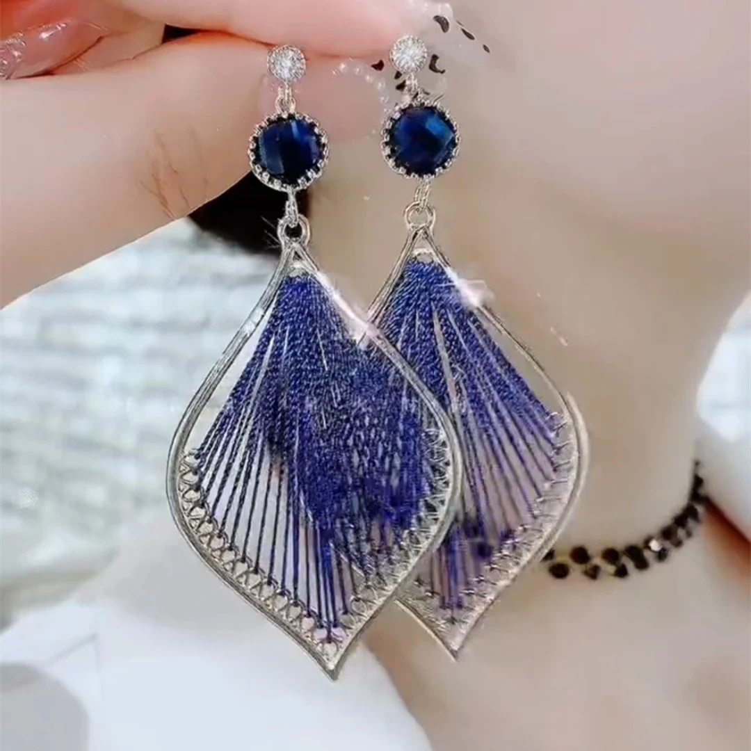 铜合金耳饰 古风孔雀蓝耳环夸张民族风耳坠女神范轻奢时尚C421