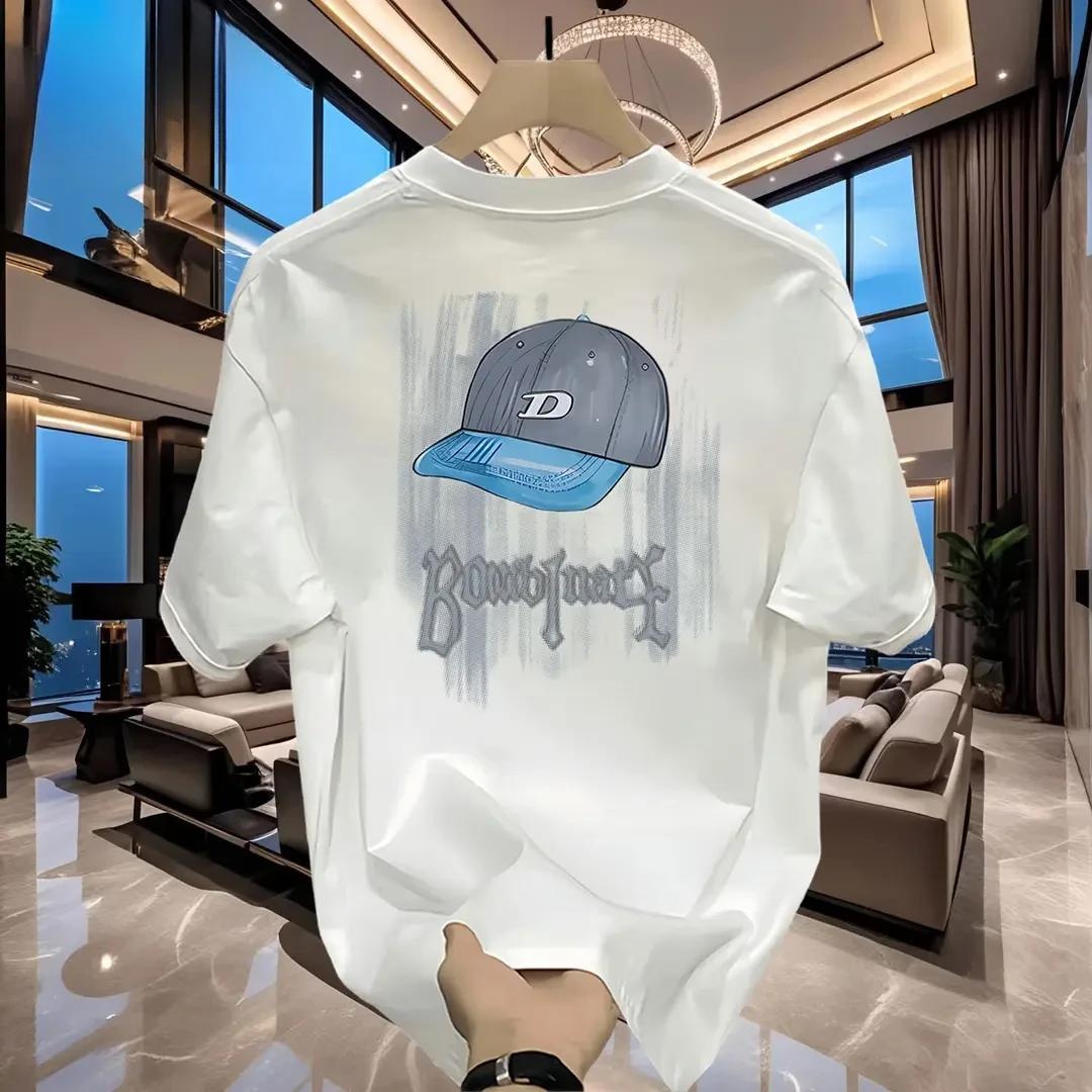 痞帅T恤宽松美式大码圆领上衣男士纯棉休闲潮夏季印花短袖ins