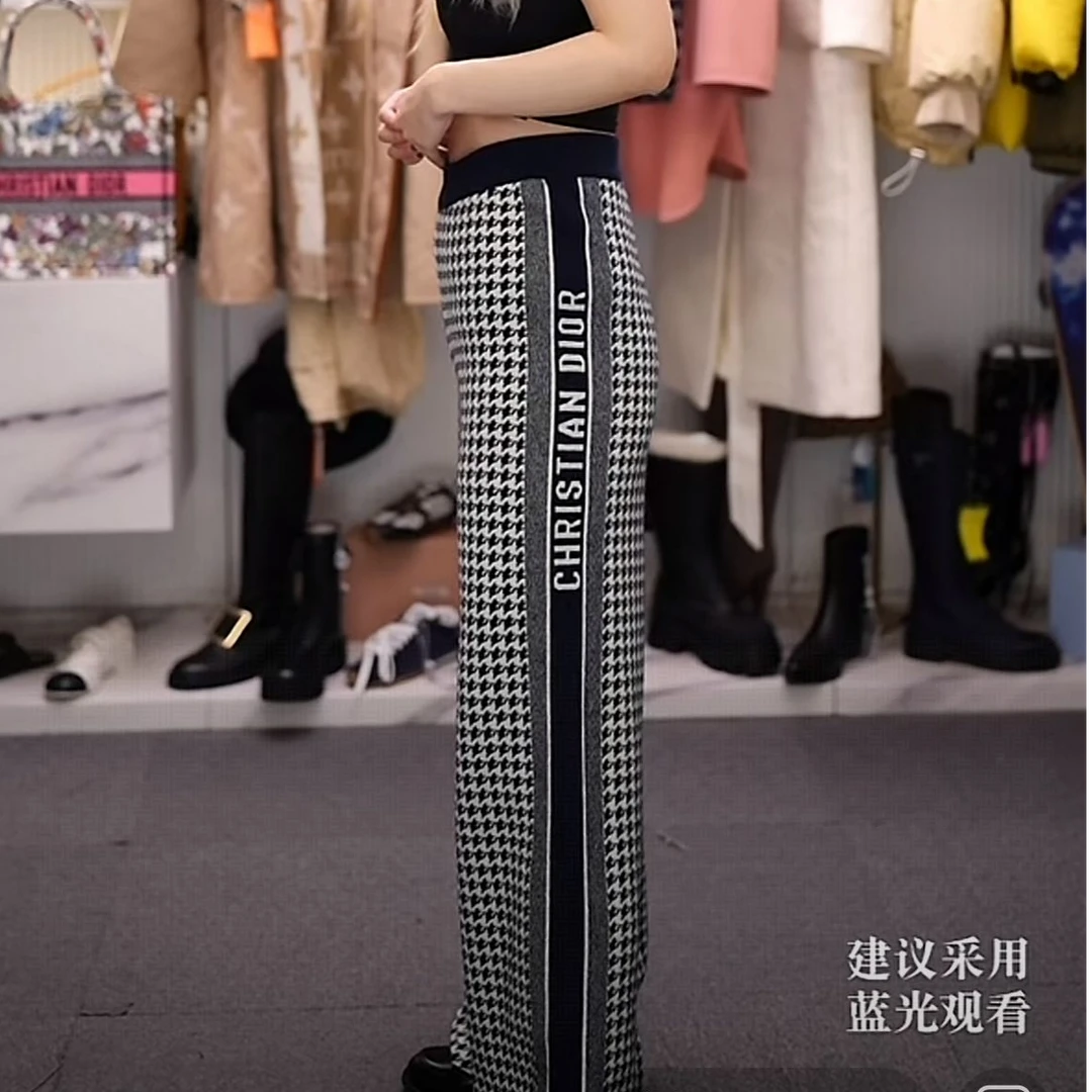未使用 DIOR/迪奥 深蓝色千鸟格经典logo长裤