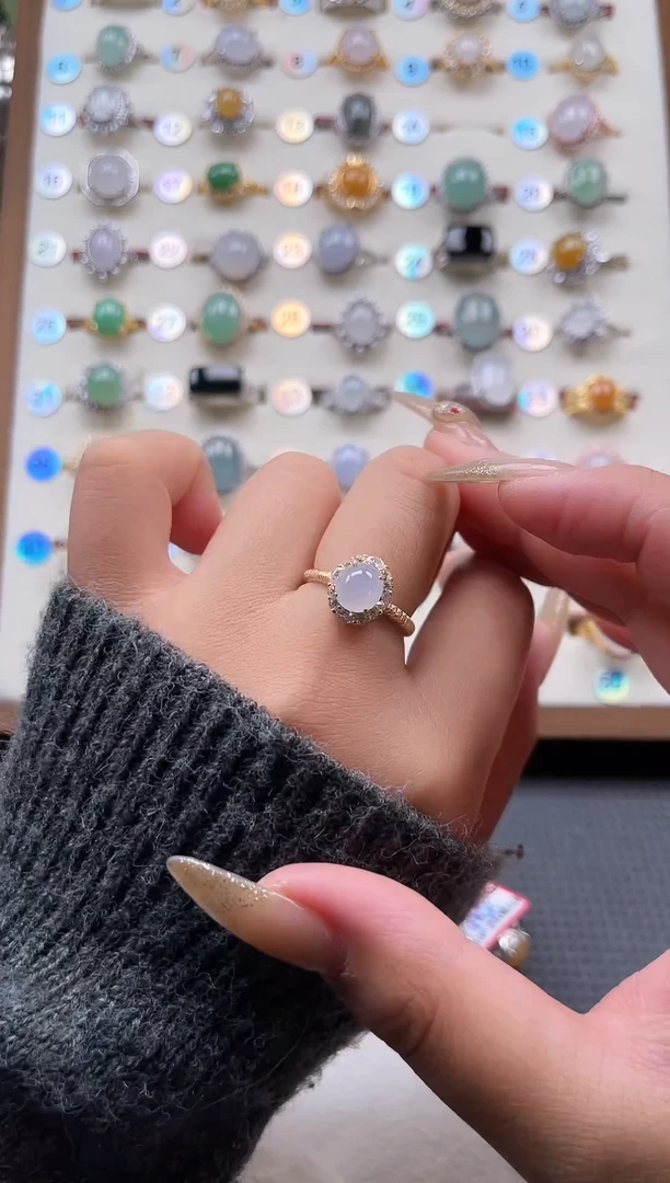 【闪购商品】翡翠戒指银S925镶嵌天然A货翡翠戒指（有纹）