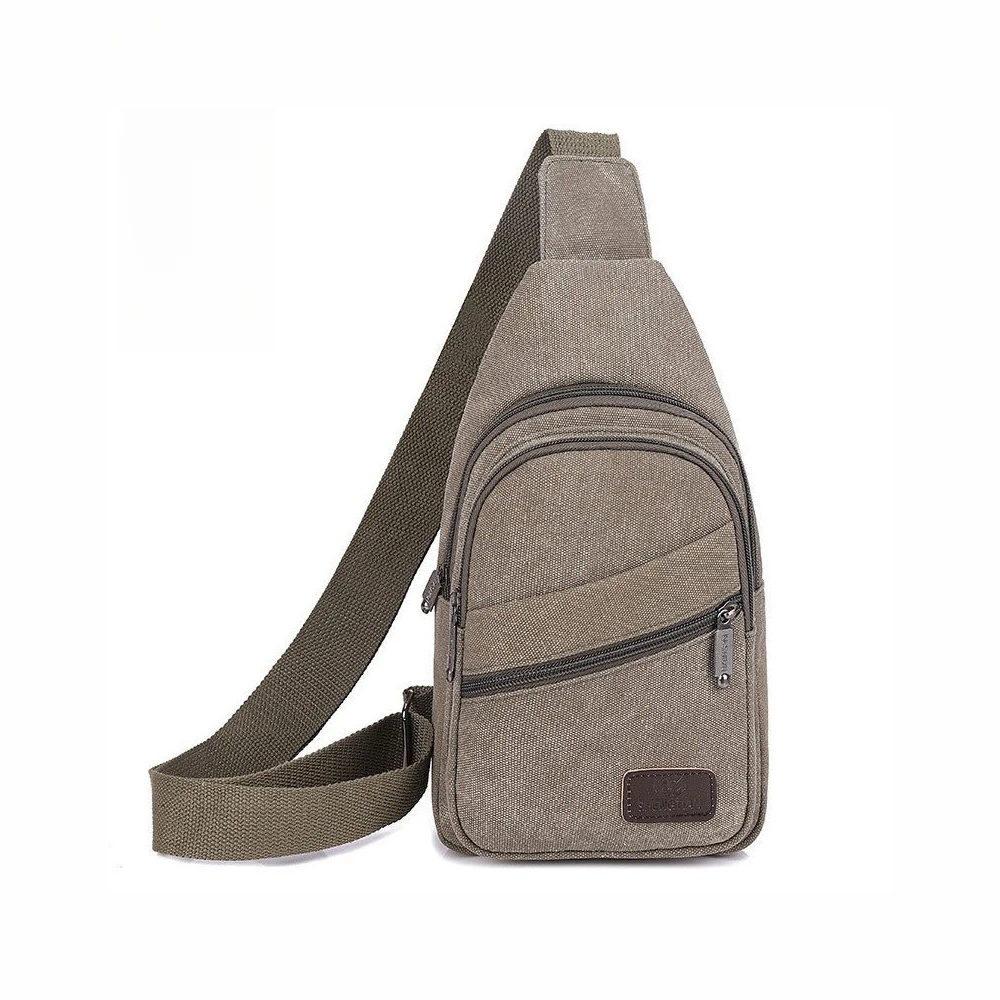 跨境新款休闲帆布胸包大容量户外单肩斜挎包韩版时尚多功能胸前包