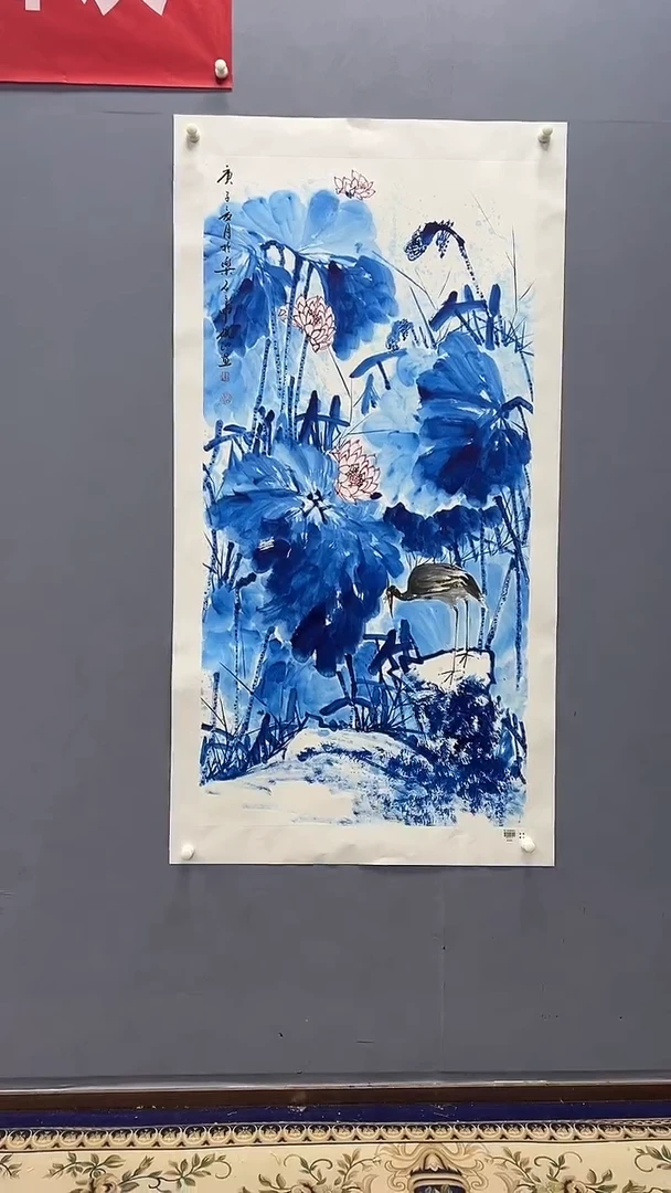 国画刘伟绘画8平尺青瓷花鸟