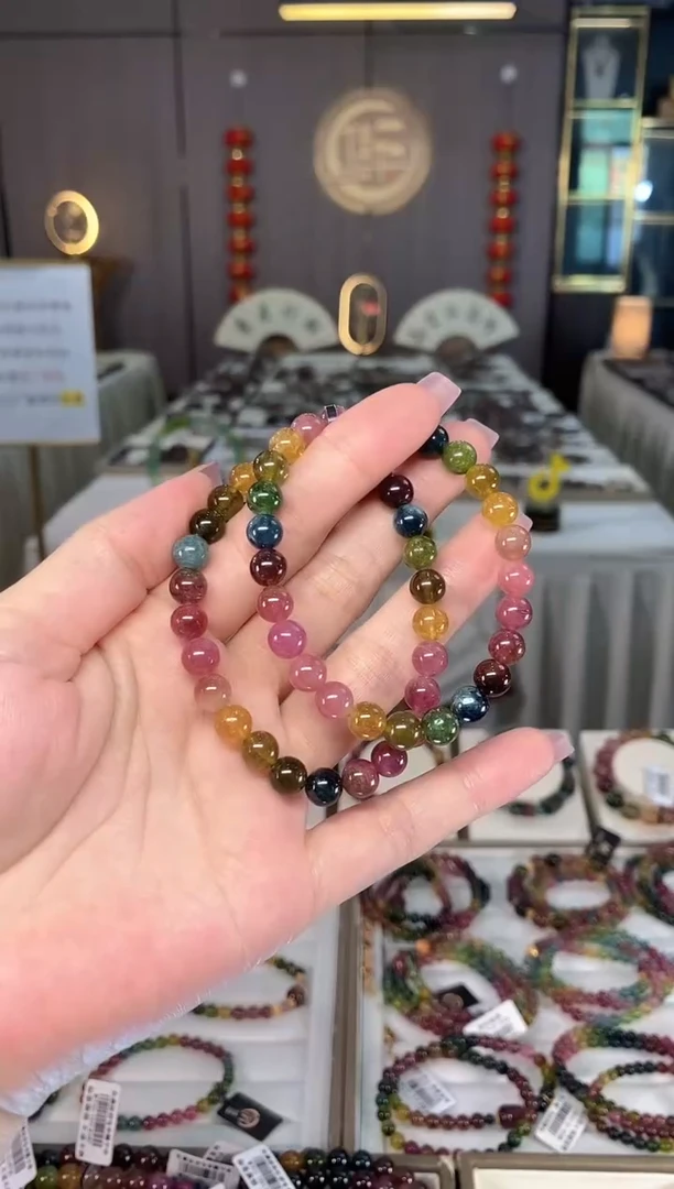 未镶嵌透体老矿碧玺彩虹单圈手串7mm+碧玺多样性发货一条hon