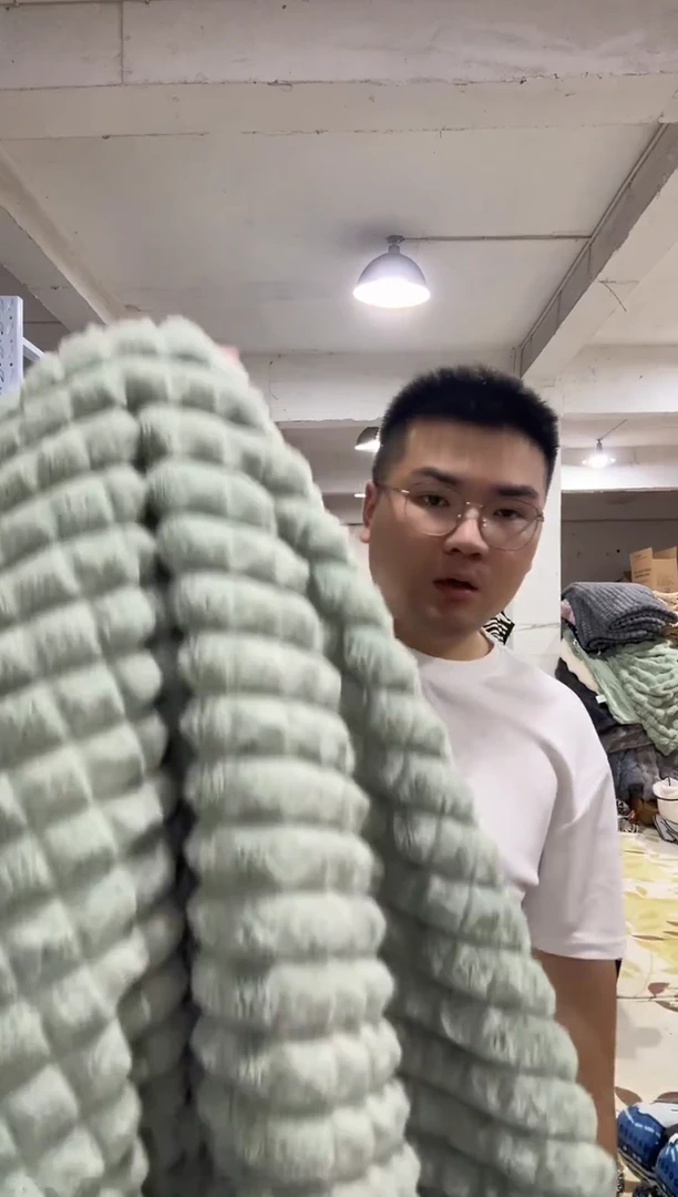 兔毛【绿色枕套一对】外贸原单毛毯拍完现场打开看