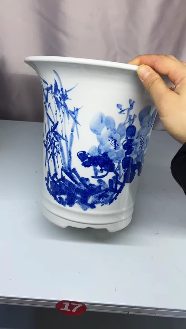 微瑕景德镇青花瓷花盆高24外口24内口18