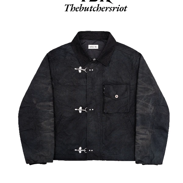 TBR黑绿烟灰水洗龙虾扣立体蜂窝短宽版型棉夹克