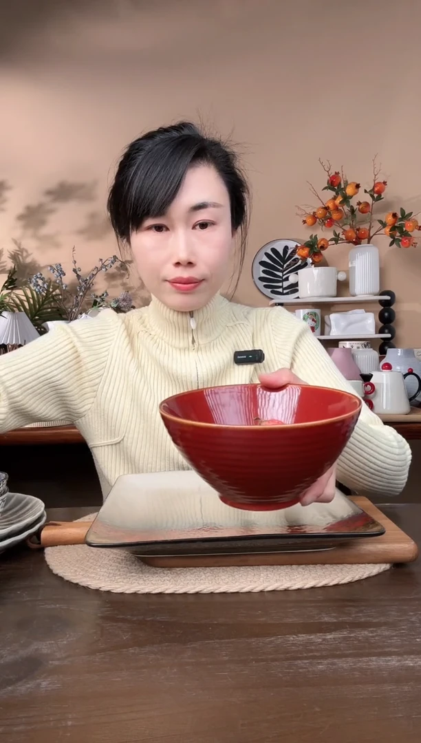 【闪购商品】瓷片6.5英寸窑变红螺纹碗微瑕