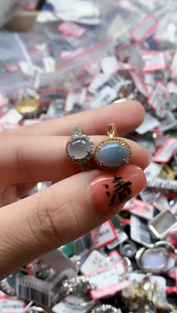 银S925镶嵌戒指翡翠天然A货缅甸翡翠