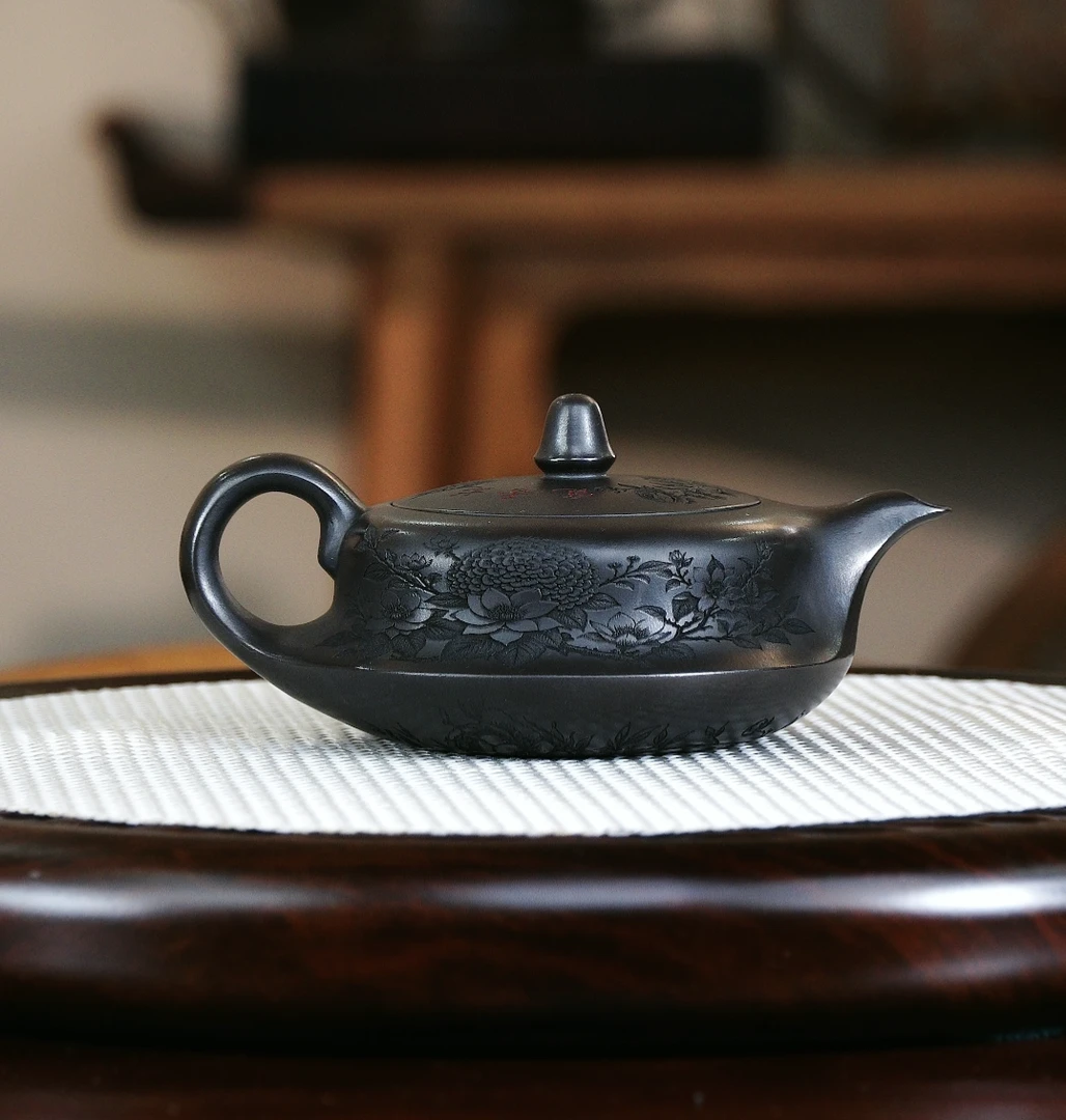 宜兴原矿紫砂曲壶石黄 300cc