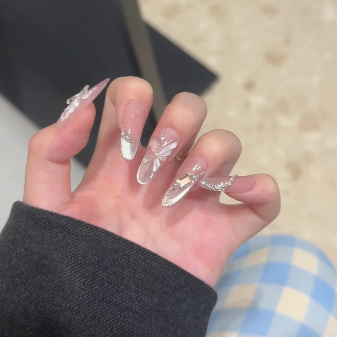 【彩蝶】新款纯手工穿戴甲法式猫眼纯欲百搭