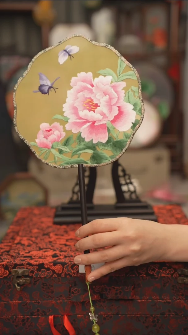 扇子团扇 绣花双面非遗