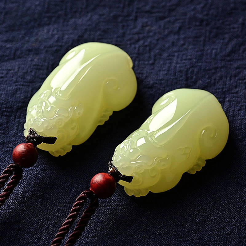 新疆天然和田玉黄口料貔貅吊坠男女情侣款一对皮休玉石玉坠挂件