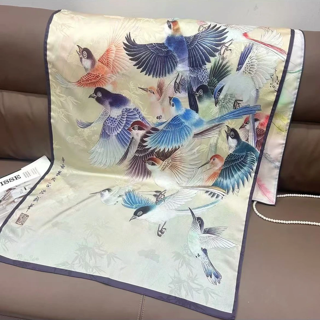 锦悦新中式花萝轻奢高定国风百搭丝巾70*180（A386）