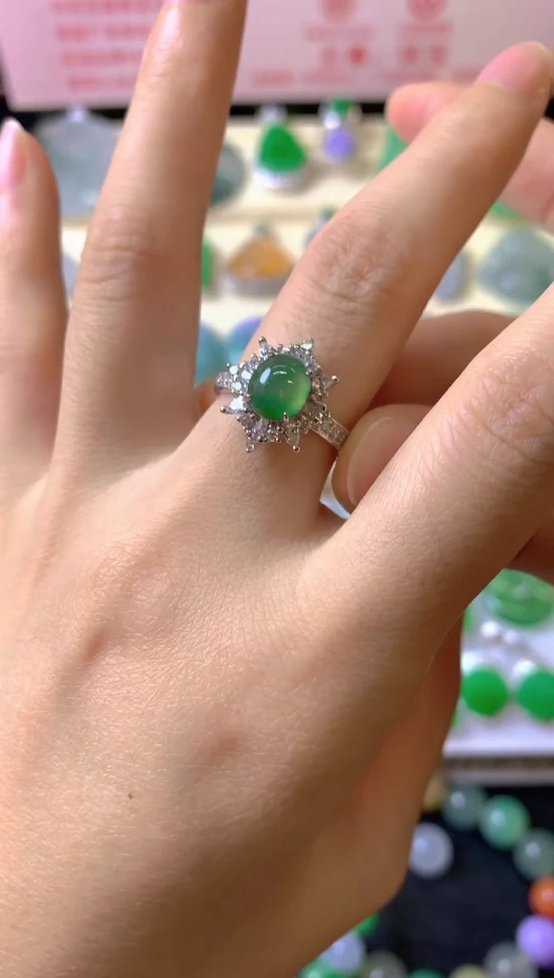 银S925镶嵌翡翠耳饰S***y戒指