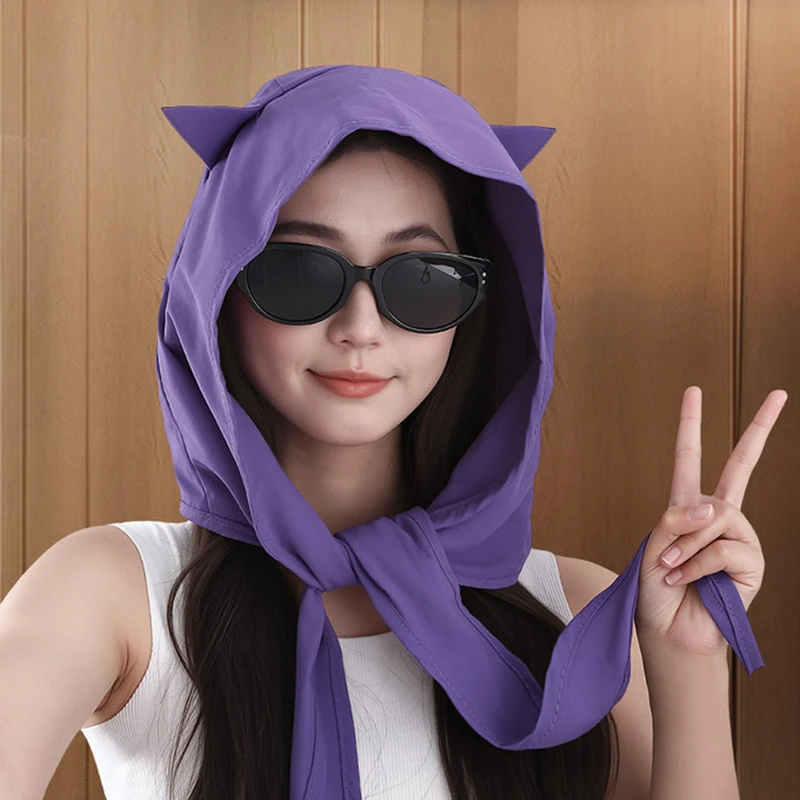 小恶魔防晒帽绑带速干遮阳帽薄款护耳头巾帽子可爱猫耳朵小众女生
