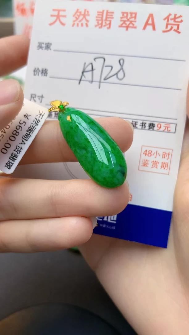 颈饰18K金镶嵌翡翠天然缅甸A货翡翠百元以上9元证书费自理