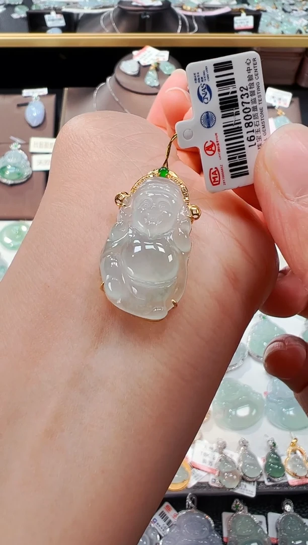【闪购商品】翡翠吊坠(不含链)18K金镶嵌财神爷吊坠732