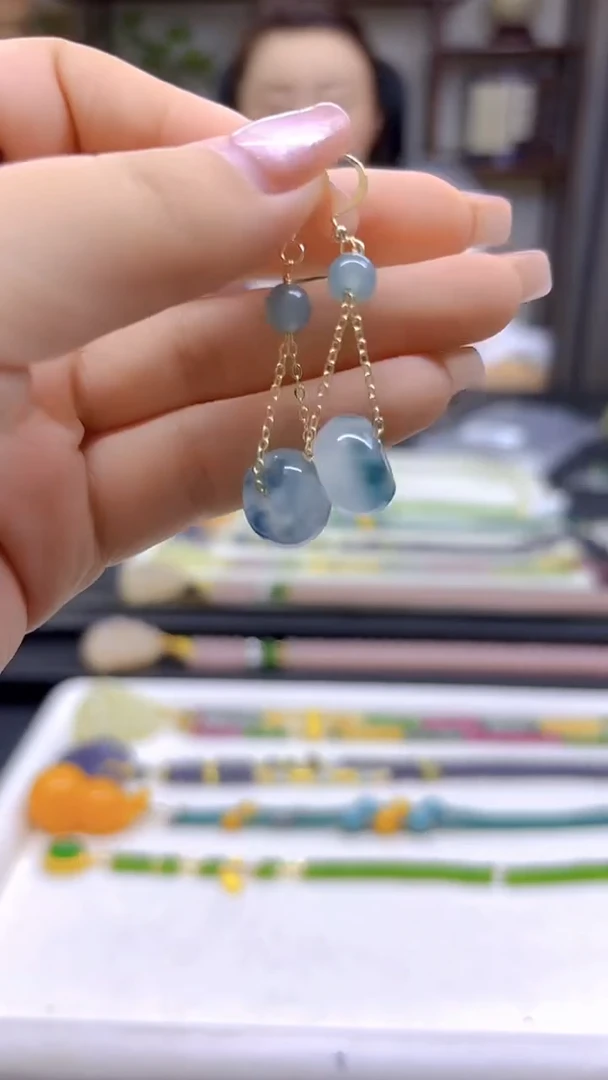 翡翠14K金镶嵌耳饰DIY款E764