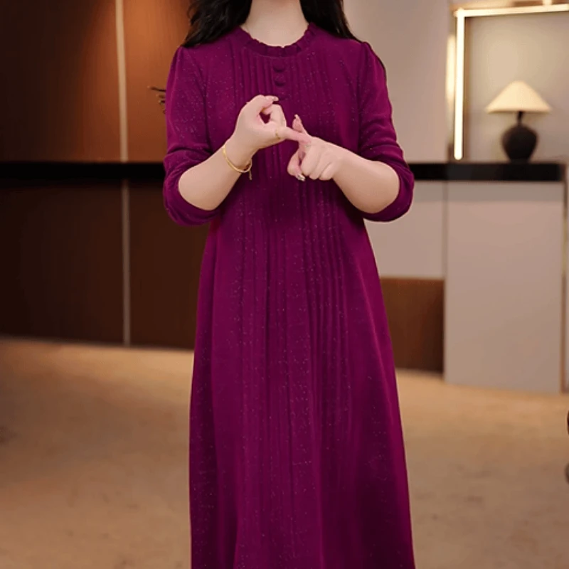 B474【连衣裙】2025秋季新款时尚国风优雅气质宽松休闲减龄连衣裙