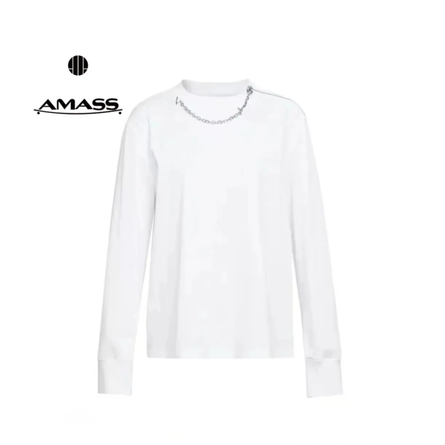 AMASS/阿玛施新款简约素面链条长袖纯T宽松套头白色打底5300993