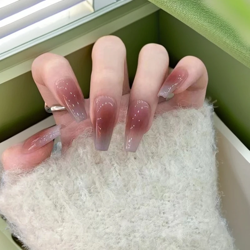 超闪红色猫眼纯手工穿戴甲中长款气质显白高端持久美甲贴