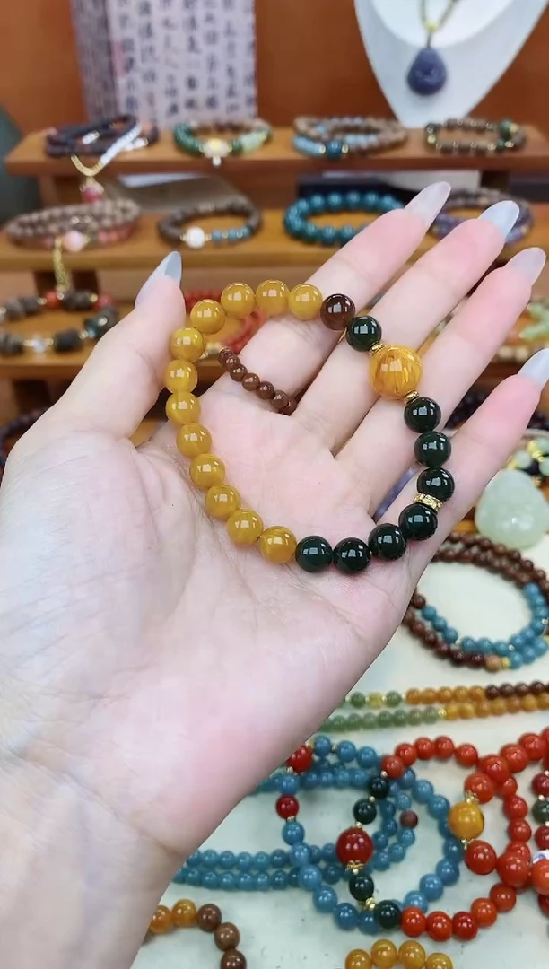 未镶嵌蜜蜡手链08老蜡单圈和田