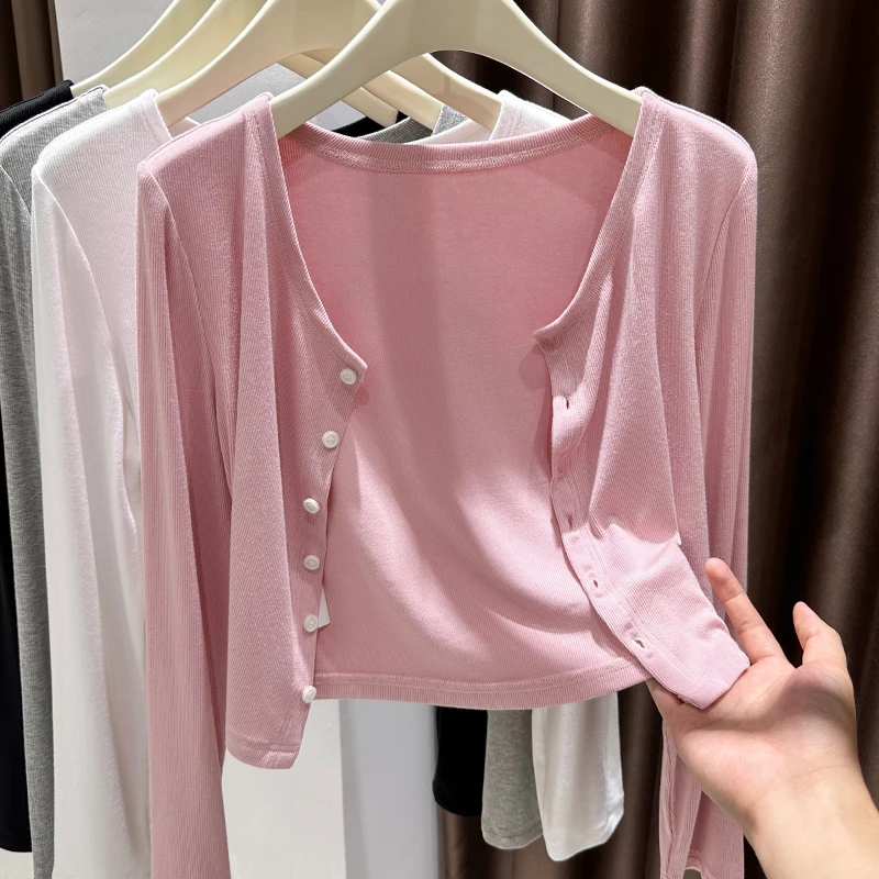 粉色软糯针织开衫外套女爆款2025新款吊带裙外搭短款披肩罩衫上衣