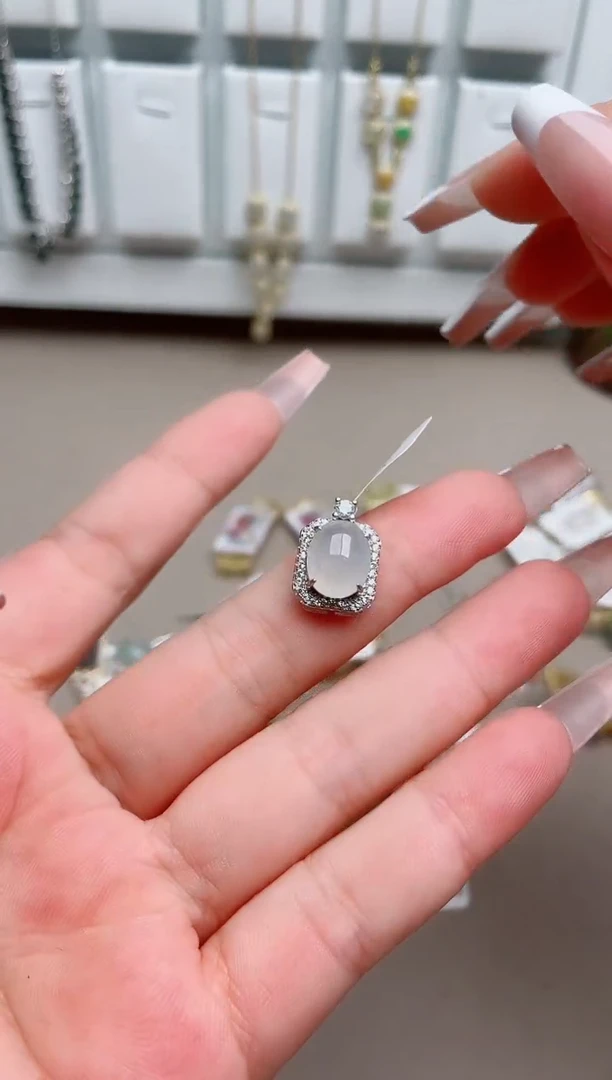 翡翠银S925镶嵌吊坠(不含链)、