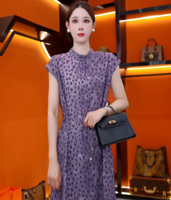 2025新款紫耀灿焉连衣裙新中式中长款宽松裙子气质夏季正品女显瘦
