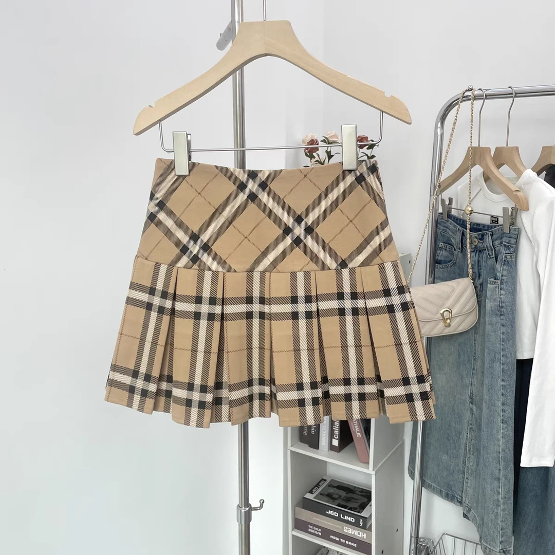 辣妹格子百褶裙女2025秋冬新款小个子高腰显瘦a字裙短裙女