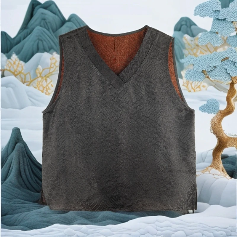YZ 2025新款时尚国风黑色海浪纹百搭宽松V领背心 236898-12