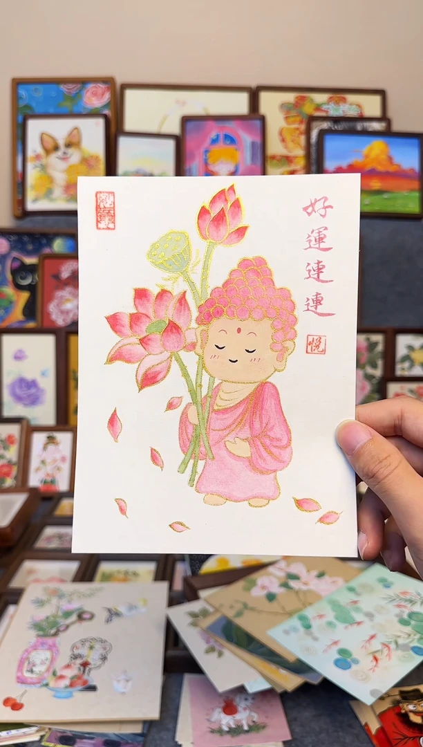 木双层款好运莲莲带框8寸