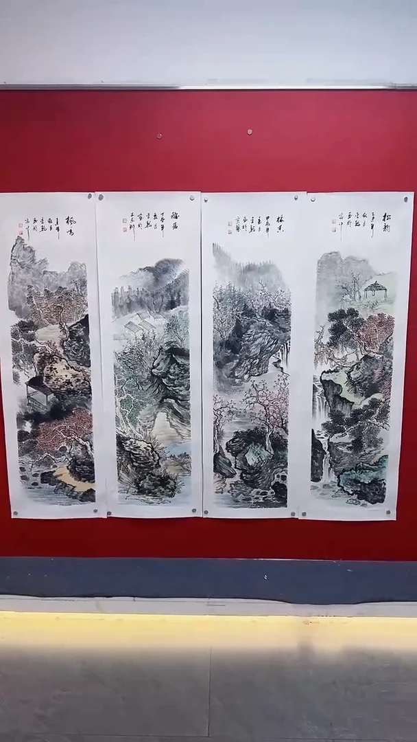 国画李韬山水四条屏