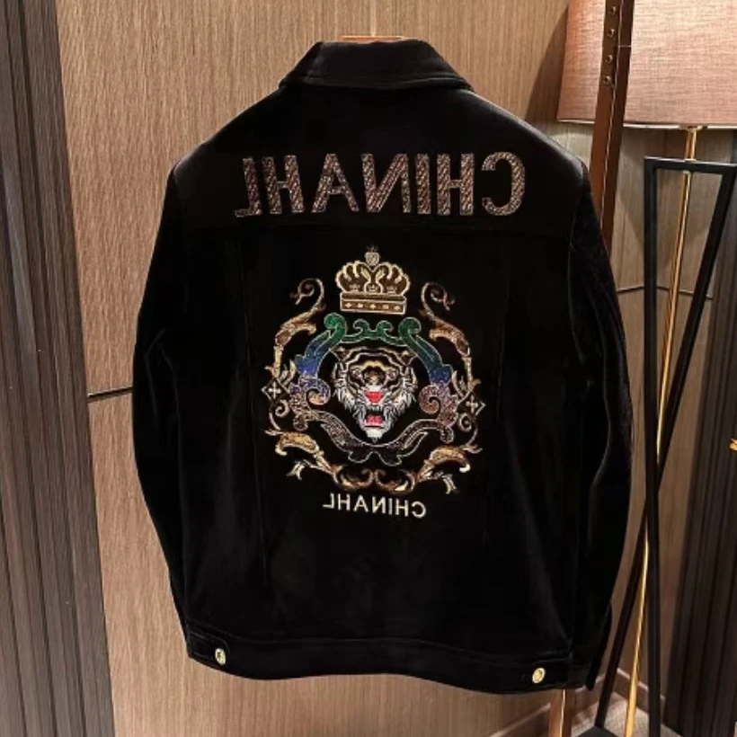 秋冬季新款男士轻奢高品质时尚百搭欧货刺绣灯芯绒修身夹克外套