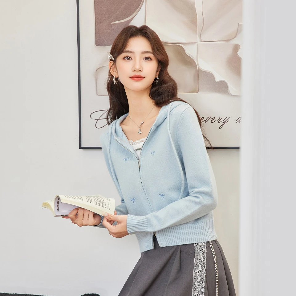 IEF/爱依服2025秋冬新款韩版温柔小女人气质蝴蝶结设计毛织外套