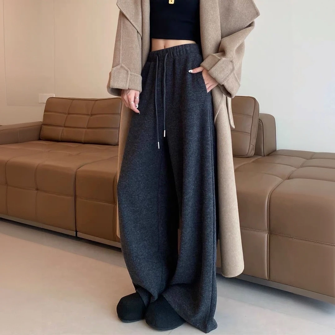 慵懒风糯米阔腿裤女秋冬新款加厚高腰垂感显瘦休闲裤直筒拖地裤子