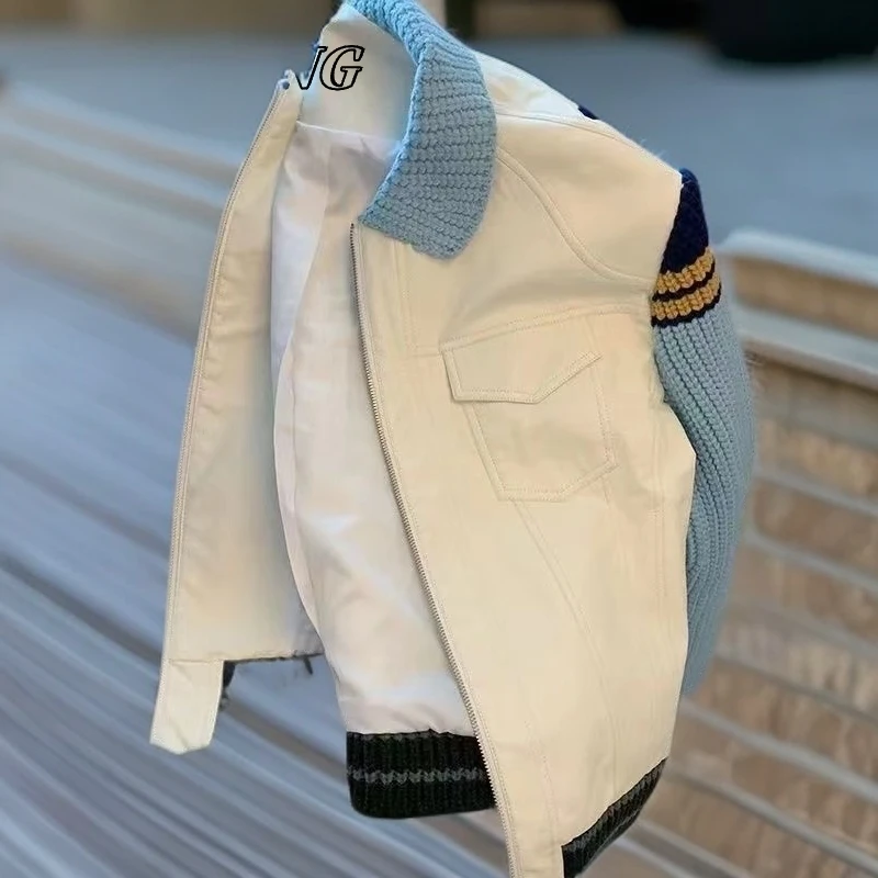 NYING原色复古几何长袖夹克百搭宽松时尚秋冬外套拼色上衣韩版潮