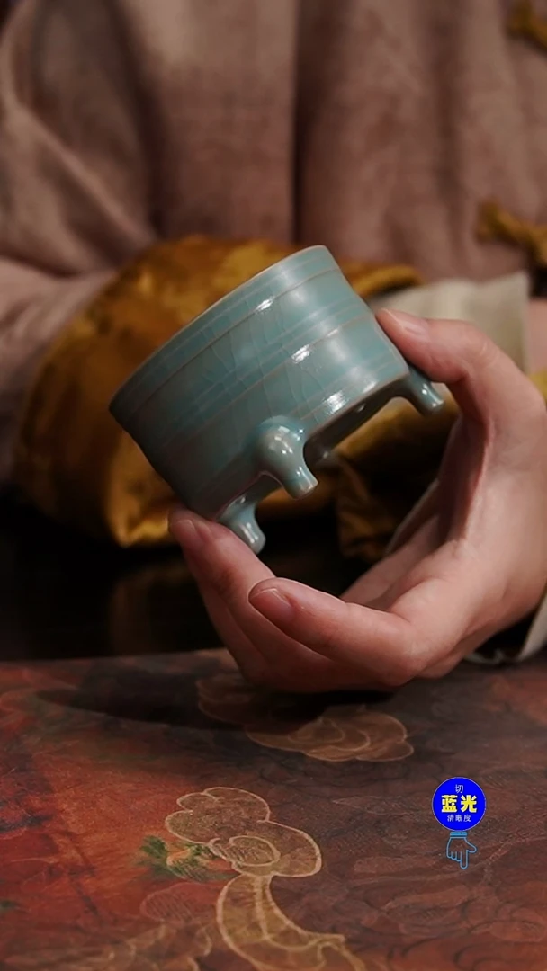 摆件陶瑕品清凉寺原矿釉三足杯