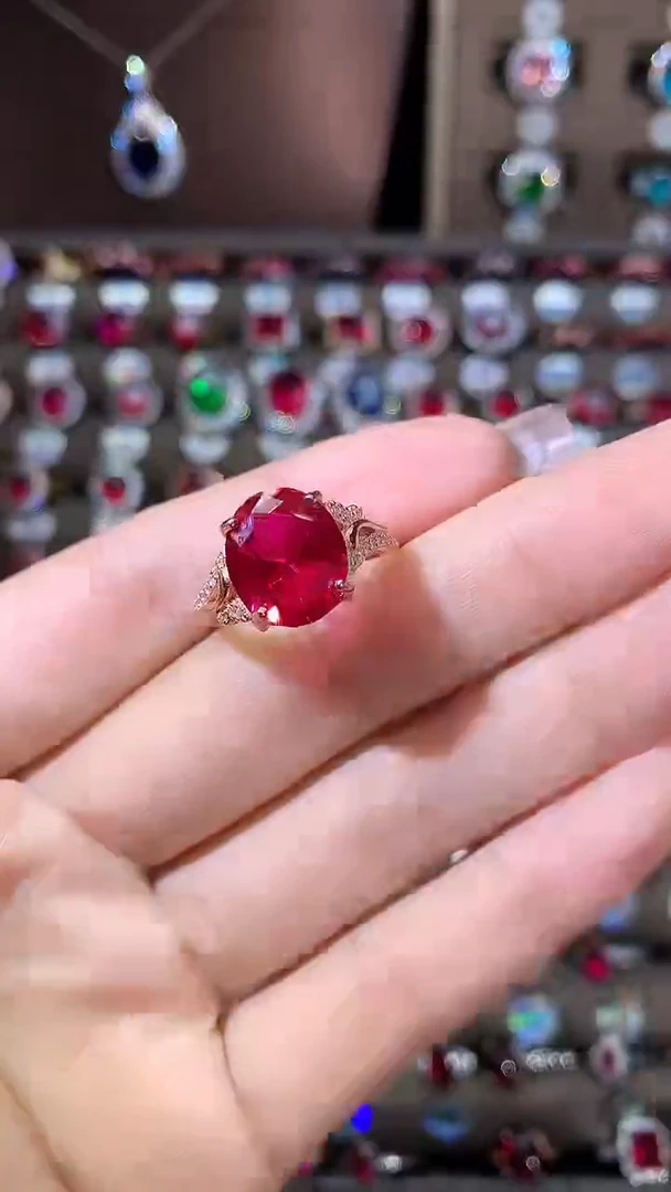 无925银鸽血红色戒指